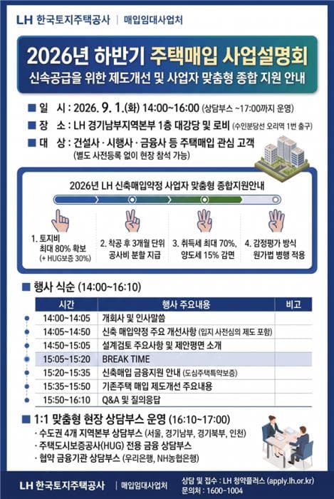 LH, 9월1일 하반기 주택매입 사업설명회 개최